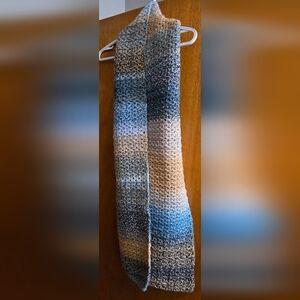 Handmade Multicolor Knit Scarf in Shades Of Black, Blue And Gray